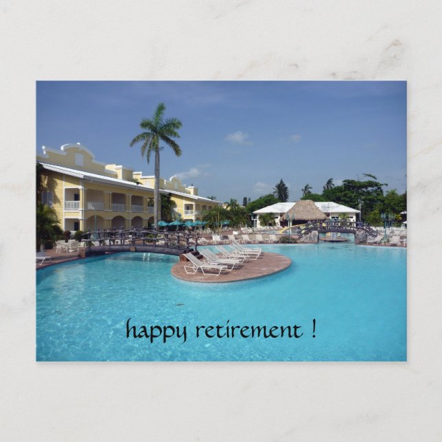 poolside retirement postcard (Front)