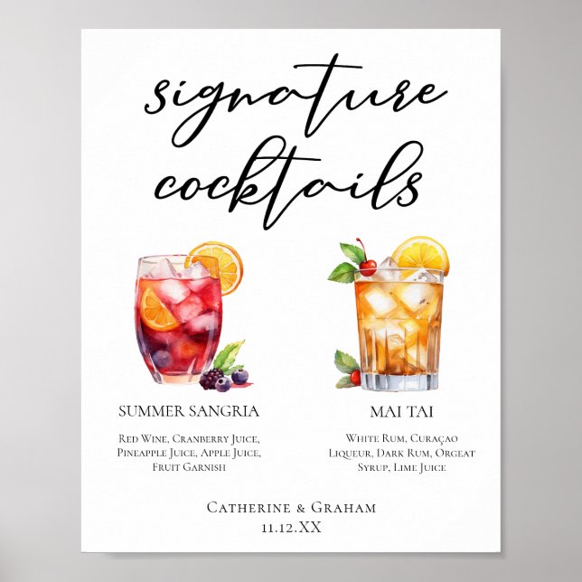 Poolside Signature Cocktails Sangria Wedding Menu Poster (Front)