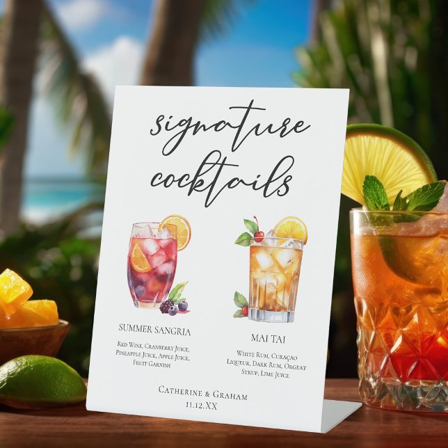 Poolside Signature Cocktails Wedding Menu Pedestal Sign (Creator Uploaded)