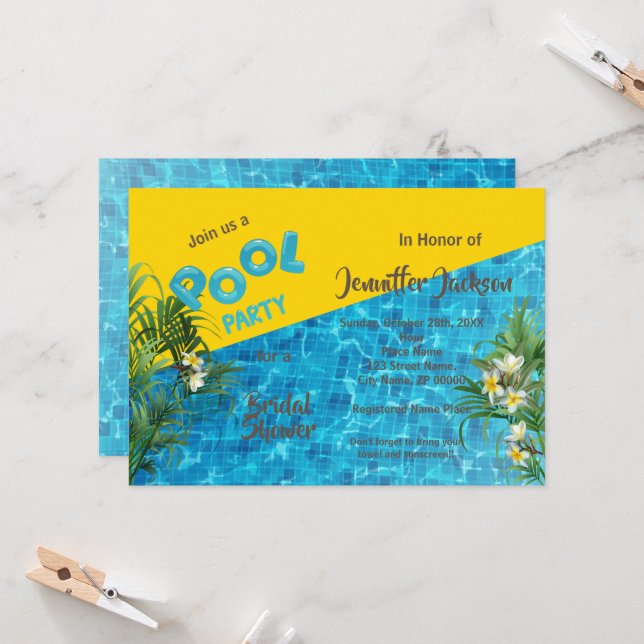 Poolside Summer Bridal Shower  Invitation (Front/Back In Situ)