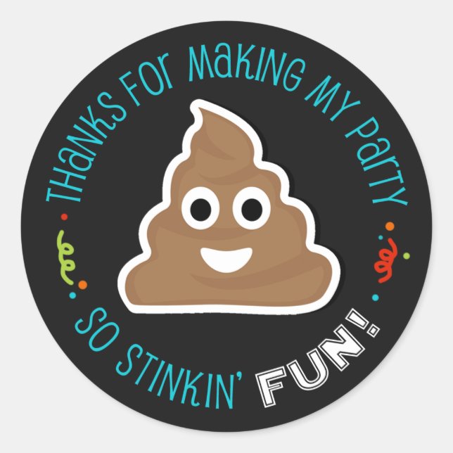 Poop Emoji Funny Birthday Party Thank You Stickers (Front)