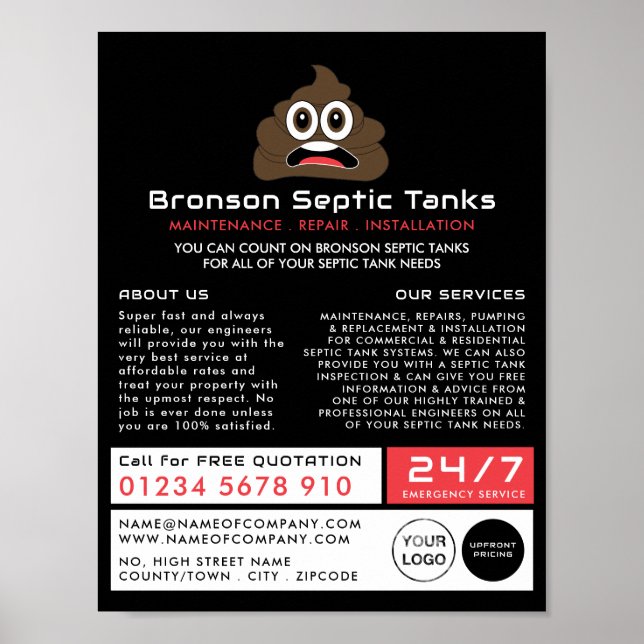 Poop Emoji, Septic Company, Septic Engineer Advert Poster (Front)