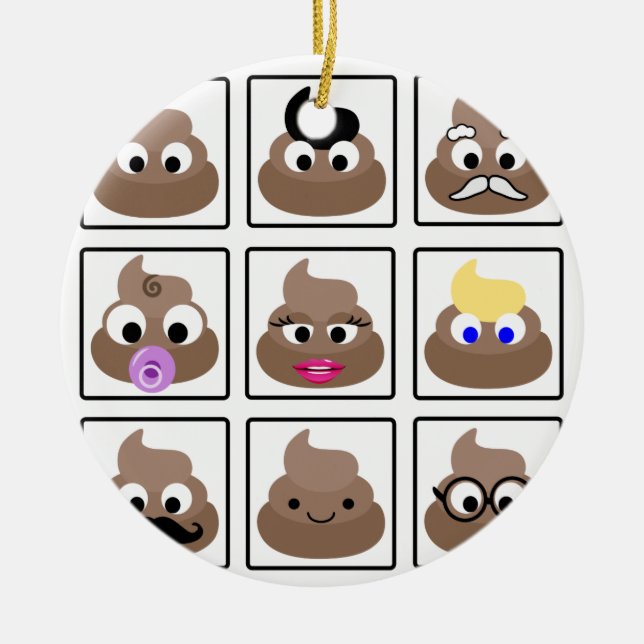 Poop Many Faces Ceramic Tree Decoration (Front)