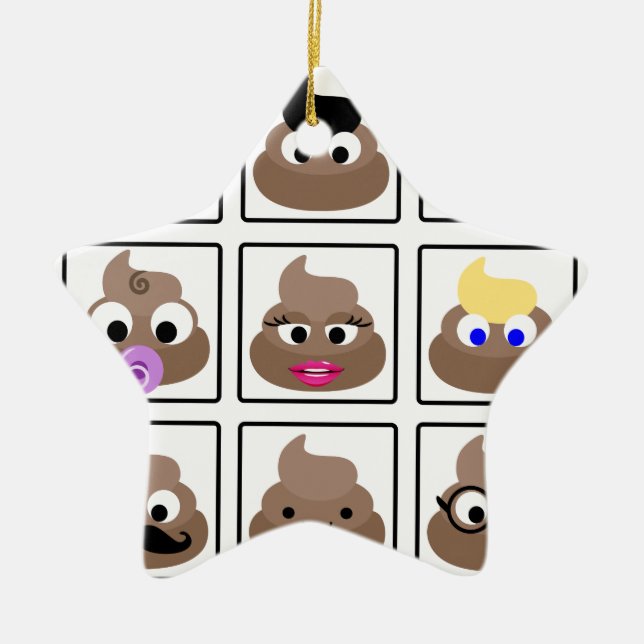 Poop Many Faces Ceramic Tree Decoration (Front)