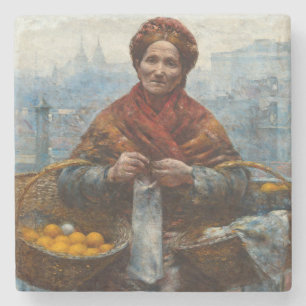 Poor Jewish Woman Selling Oranges in Poland Stone Coaster
