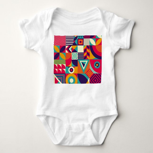 Pop abstract geometric shapes, seamless pattern. baby bodysuit (Front)