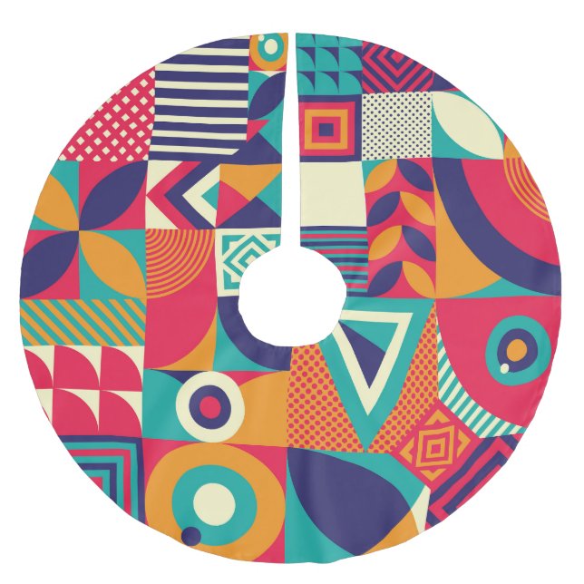 Pop abstract geometric shapes, seamless pattern. brushed polyester tree skirt (Front)
