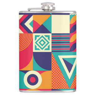 Pop abstract geometric shapes, seamless pattern. hip flask