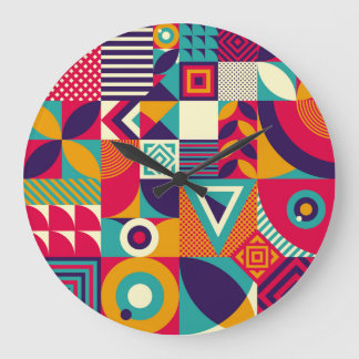 Pop abstract geometric shapes, seamless pattern. large clock