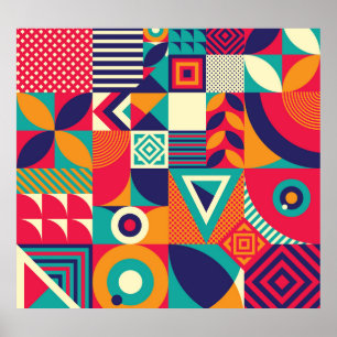 Pop abstract geometric shapes, seamless pattern. poster