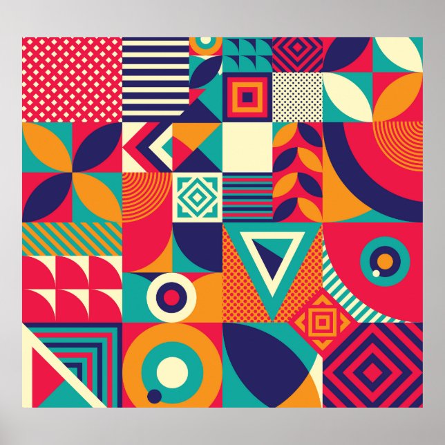 Pop abstract geometric shapes, seamless pattern. poster (Front)