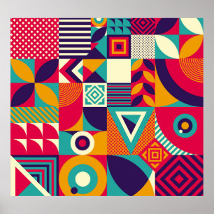 Pop abstract geometric shapes, seamless pattern. poster