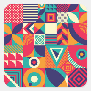 Pop abstract geometric shapes, seamless pattern. square sticker