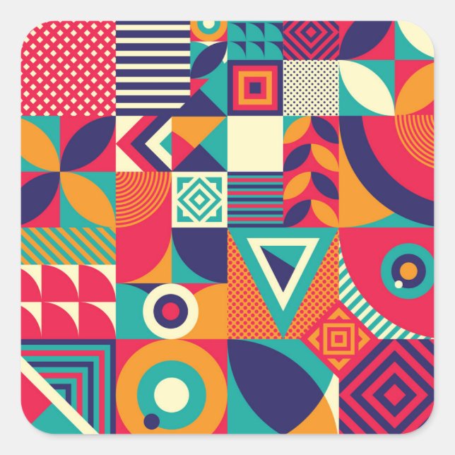 Pop abstract geometric shapes, seamless pattern. square sticker (Front)