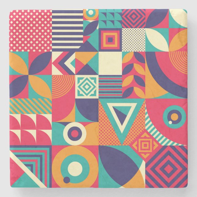 Pop abstract geometric shapes, seamless pattern. stone coaster (Front)