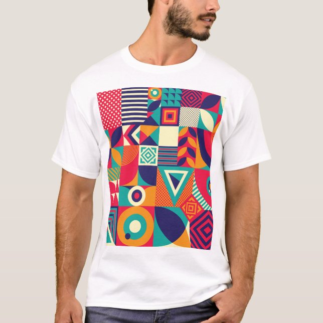 Pop abstract geometric shapes, seamless pattern. T-Shirt (Front)