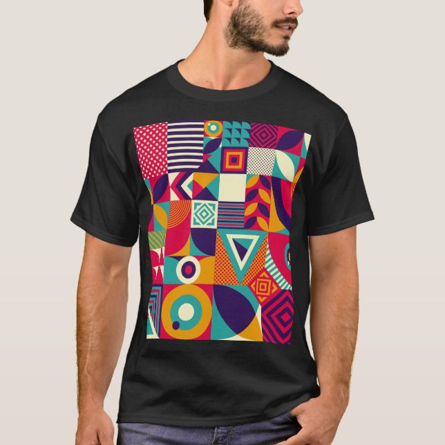 Pop abstract geometric shapes, seamless pattern. T-Shirt (Front)