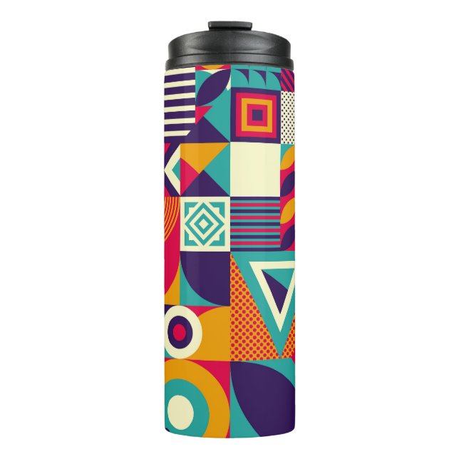 Pop abstract geometric shapes, seamless pattern. thermal tumbler (Front)
