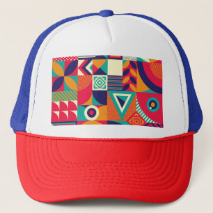 Pop abstract geometric shapes, seamless pattern. trucker hat