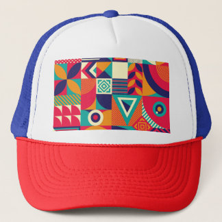Pop abstract geometric shapes, seamless pattern. trucker hat