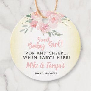 Pop and cheer sweet baby girl baby shower tags. favour tags