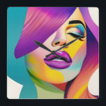 Pop Art 1 Square Wall Clock<br><div class="desc">Dive into a world of vibrant expression with this stunning pop art girl design "Pop Art 1" awash in captivating shades of purple and blue. This striking artwork is perfect for those who love to stand out with style and sophistication, this design adds a touch of artistic flair to any...</div>