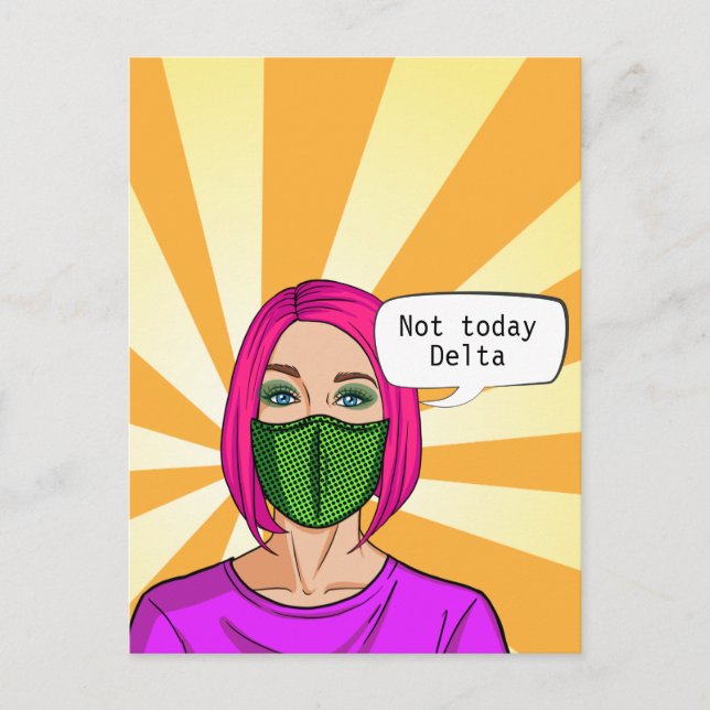 Pop Art 2021 Face Mask Lady Delta Covid Postcard (Front)