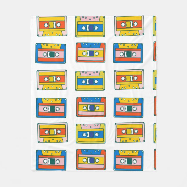 Pop art 90s seamless pattern of music cassettes. B Fleece Blanket (Front)