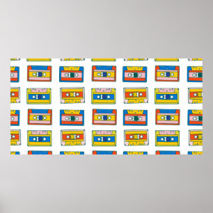 Pop art 90s seamless pattern of music cassettes. B Poster