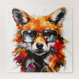 Pop Art Abstract Animal Fox Sunglasses Portrait Jigsaw Puzzle