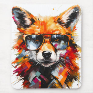 Pop Art Abstract Animal Fox Sunglasses Portrait Mouse Pad