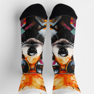 Pop Art Abstract Animal Fox Sunglasses Portrait Socks