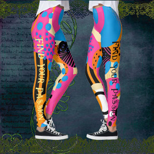 Pop Art Abstract Pattern Vibrant Colours Quote Leggings
