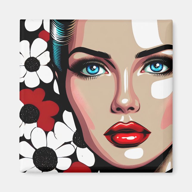 Pop Art Ai Comic Book Woman's Face Magnet (Front)