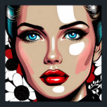 Pop Art Ai Comic Book Woman's Face Poster<br><div class="desc">Comic book style pop art woman with glass like face. Red,  white and black floral background.</div>