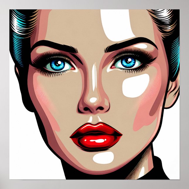 Pop Art Ai Comic Book Woman's Face Poster (Front)