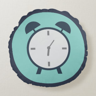 Pop Art Alarm Clock Blue Round Cushion