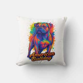 Pop Art American Bulldog – Vibrant Neon Dog Cushion