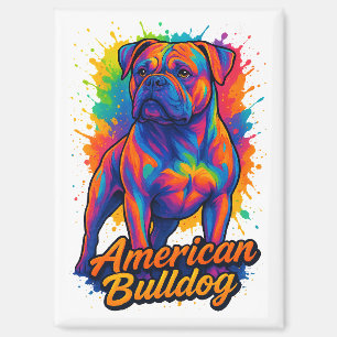 Pop Art American Bulldog – Vibrant Neon Dog Magnet