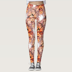 Pop Art Anime Pattern with Feminine Elements Leggings