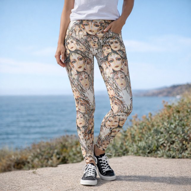 Pop Art Anime Pattern with Feminine Elements Leggings (Creator Uploaded)