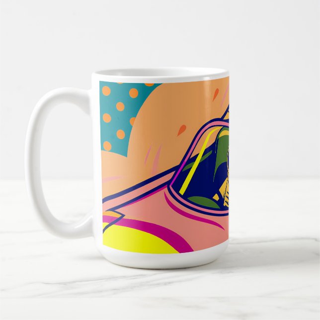 Pop Art Astronaut Driving Rocket Car Coffee Mug (Left)