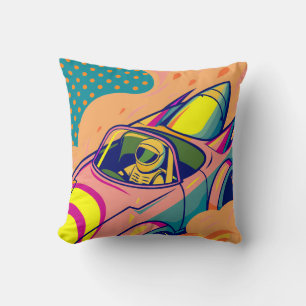 Pop Art Astronaut Driving Rocket Car Cushion