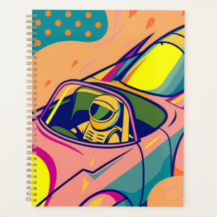 Pop Art Astronaut Driving Rocket Car Planner