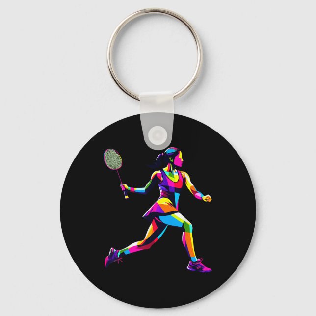 Pop Art Badminton Player Shuttle Women Badmintoner Key Ring (Front)
