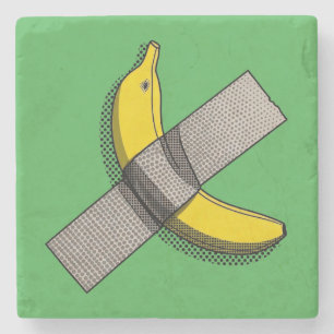 Pop Art Banana and Duct Tape Graphic with Halftone Stone Coaster
