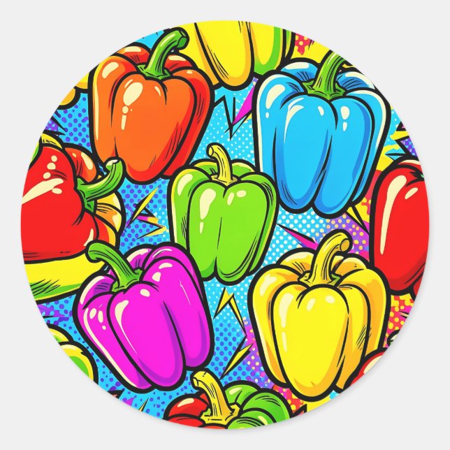 Pop Art Bell Peppers Pattern Classic Round Sticker (Front)