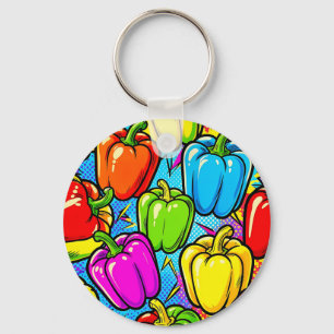 Pop Art Bell Peppers Pattern Key Ring