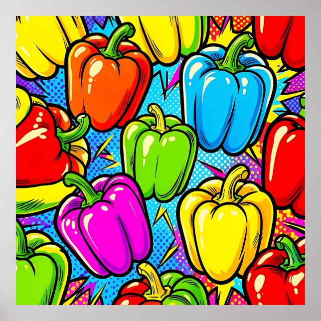 Pop Art Bell Peppers Pattern Poster (Front)
