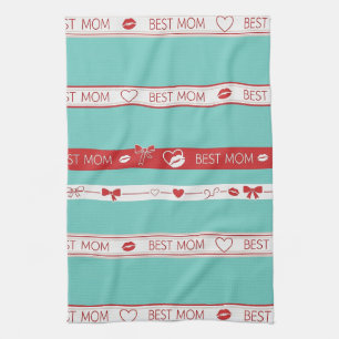 Pop Art BEST MOM Stripe – Bold Retro Love (2) Tea Towel
